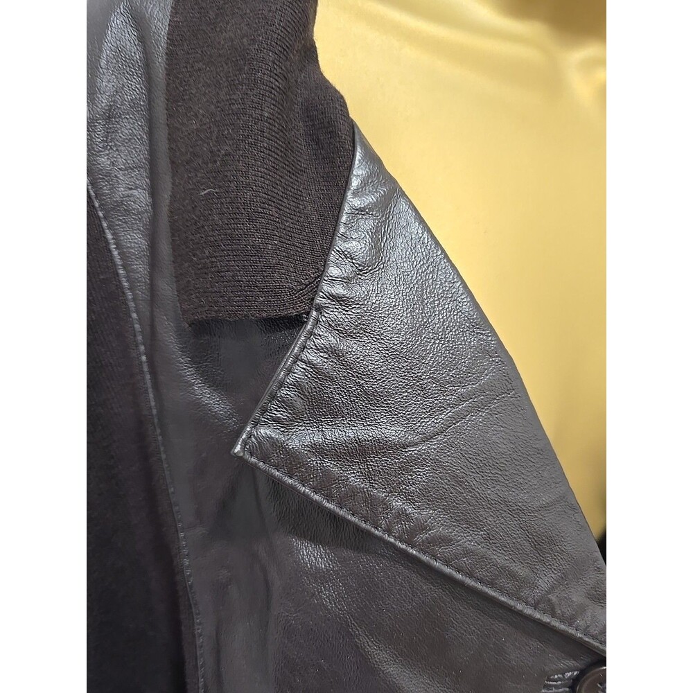 Brown Leather Panel Knit Sweater Jacket Womens 5X Pockets Hipster Beatnik Retro